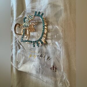 Gold and Teal Rhinestone Hair Clip hello kitty inspired